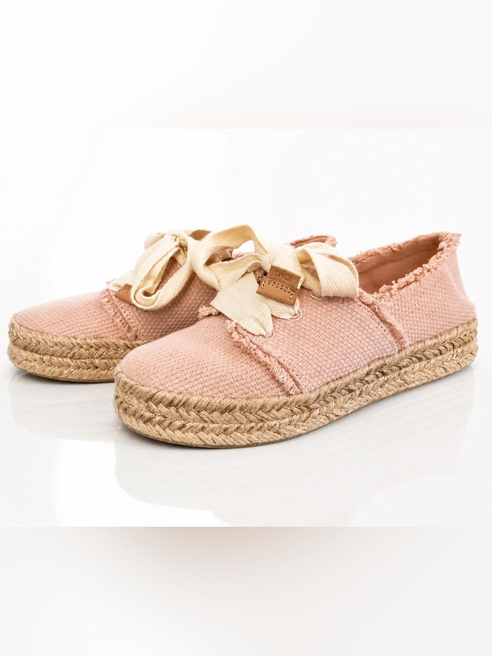 TOMS Carolina Lace-Up Platform Espadrille Shoes Blush Pink Cream Laces Size 5
